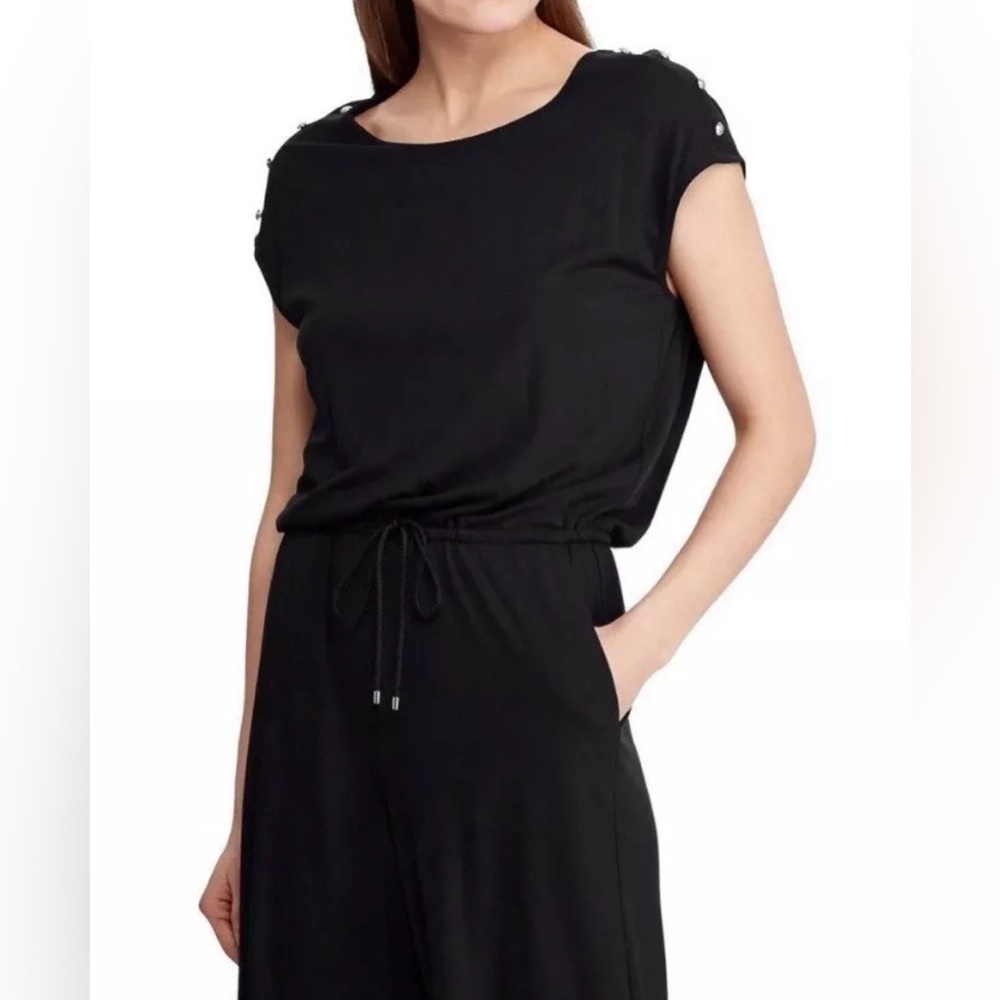 Lauren Ralph Lauren Wide Leg‎ Cropped Stretchy Button Casual Jumpsuit Size XL